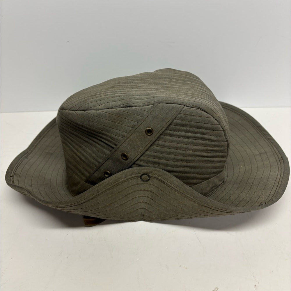 LL Bean Vintage Mens Military Style Olive Green Wide Brim Hat Size 7 1/4